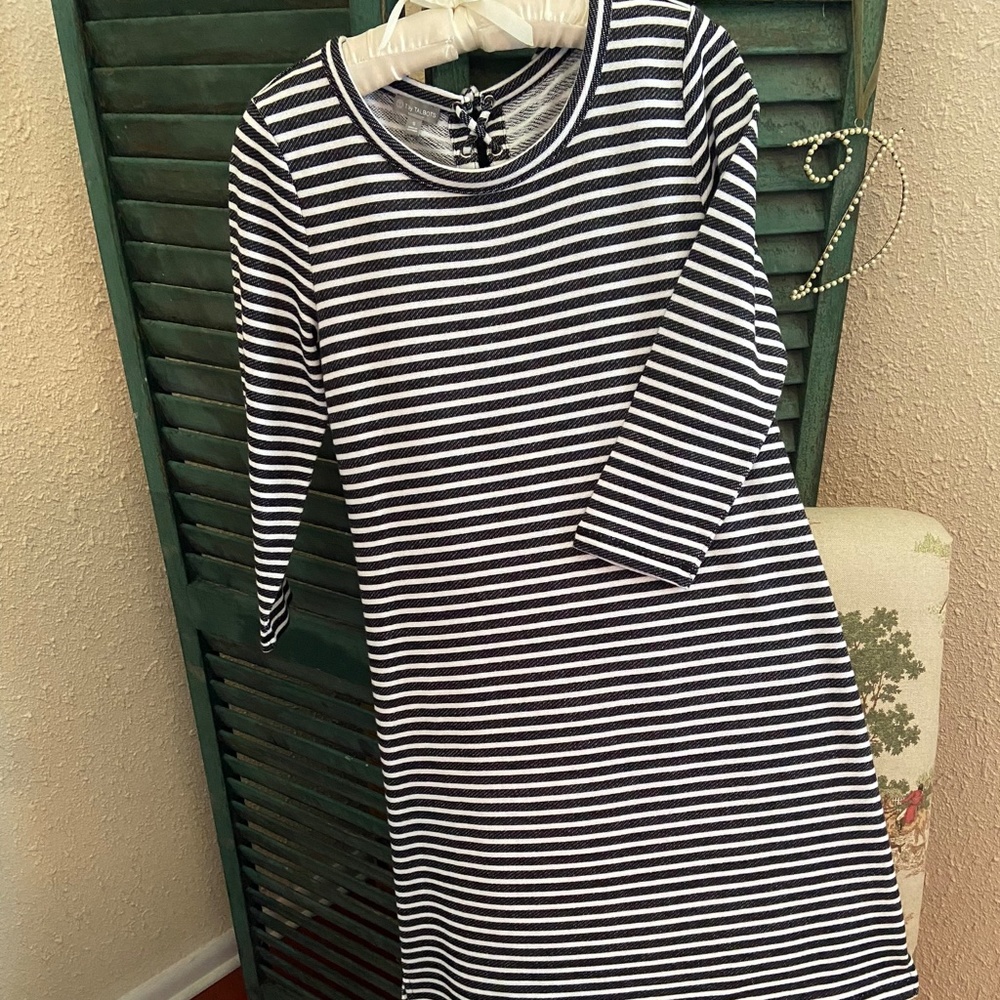 NWOT T by Talbots, Terry Dress, S, Black/White Stripe